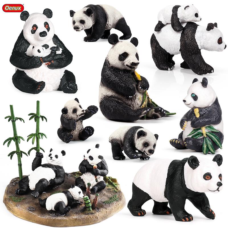 Oenux China Panda Bamboo Wild Animals Action Figures Model Figurine PVC Miniature Cute Decoration Education Collection Kid Toy