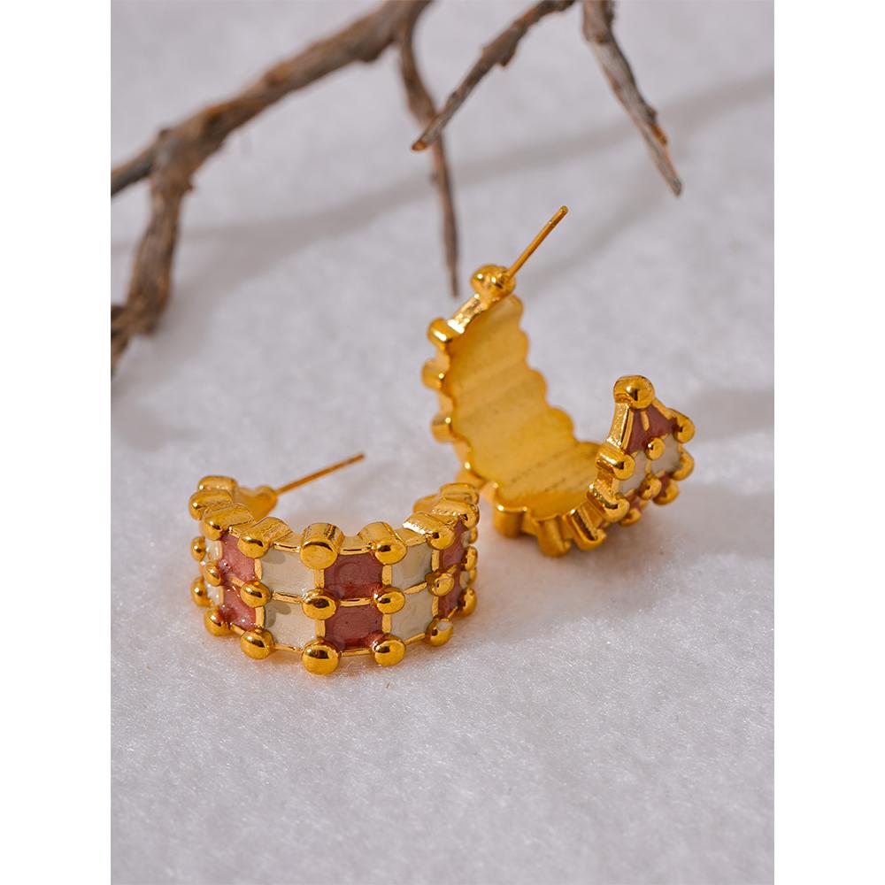 Yhpup Fashion Enamel Stainless Steel C-Shape Geometric Unusual Earrings Gold Color Charm Metal Versatile Jewelry Bijoux Femme