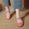 Retro Medium Thick Heel Women's Shoes Lightweight Mary Jane Shoes Cross Strap Square Toe Small Leather Shoes Shallow Mouth Casual Shoes