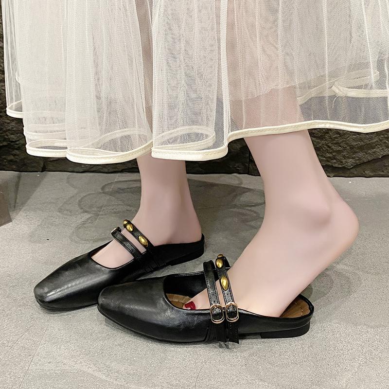 Fashion Women's Slippers with Adjustbale Buckle Suede Flat Mules Slides New Summer Outdoor Comfortable Casual Slip-On Shoes