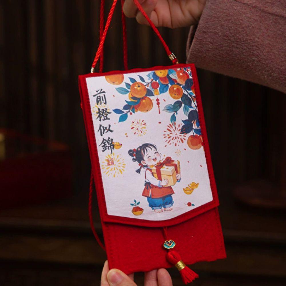 Rectangular Spring Festival Cloth Red Envelopes Traditional New Year's Blessing Bag Hongbao  Gift