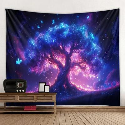 Tree Starry Sky Tapestry Dreamy Landscape Forest Mural Room Art Decoration Living Room Bedroom Hippie Wall Hanging Blanket