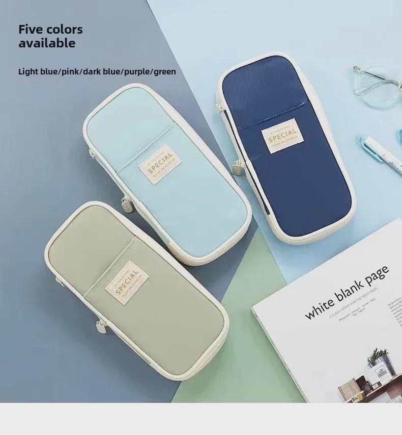 Double-Layer Macaron Composite Cloth Pencil Case with Large Capacity - Japanese & Korean Style, Multifunctional for Students