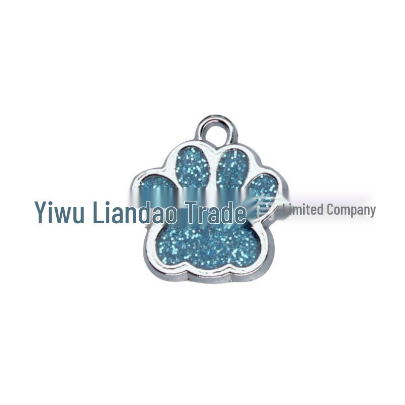Small Glitter Dog Paw Print Pendant - Zinc Alloy Pet ID Tag (17x18mm)