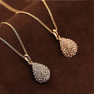 Elegant kvinner jente skinnende Rhinestone Teardrop anheng brude kjede smykker