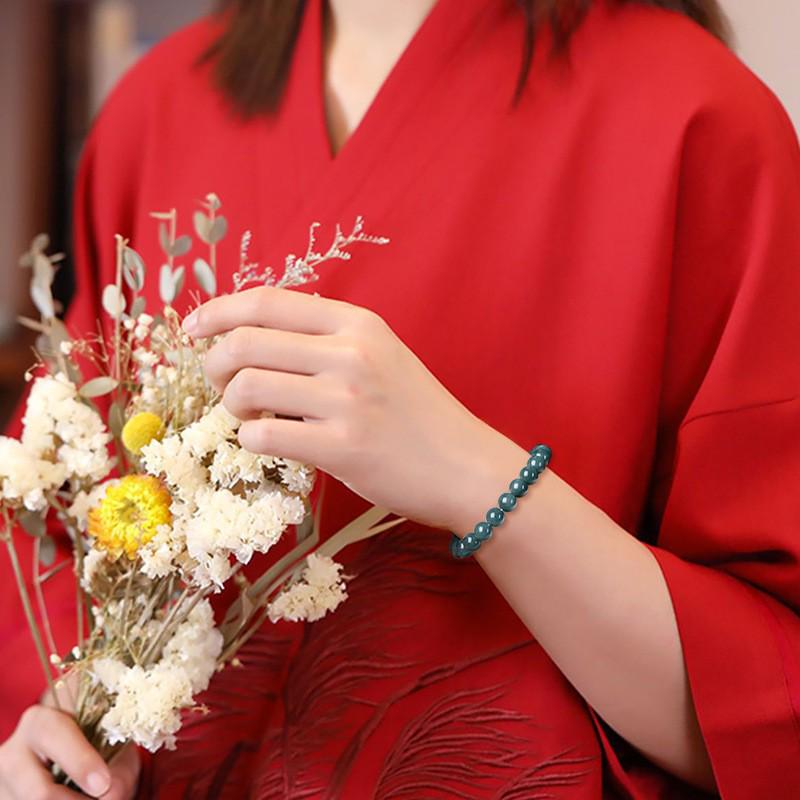Blue Ice Jade Bracelet with A-Grade Natural Round Beads for Men and Women