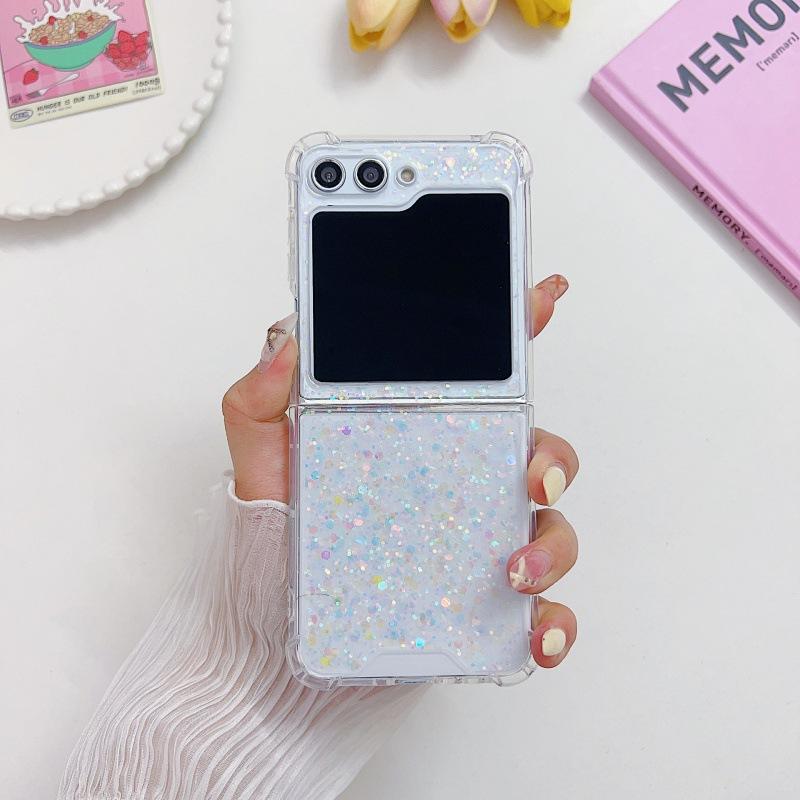 Epoxy Glitter Beads Phone Case On ZFlip1/1/1/1/1 Samsung Folding Silver Sequin Case