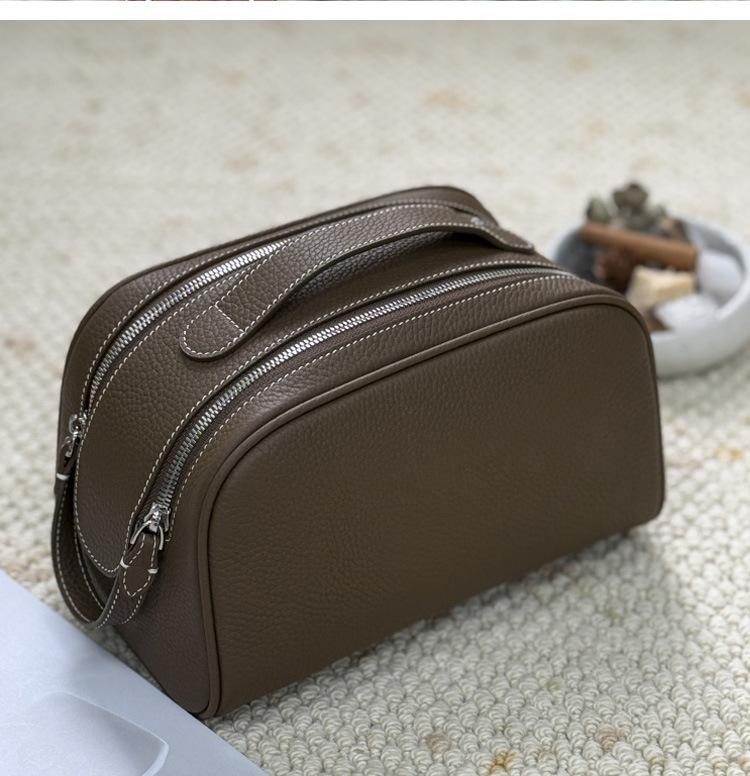 Waterproof Leather Cosmetic Bag Double Zipper Travel Makeup Organizer