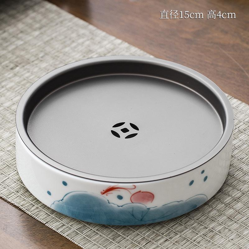 

Hand painted ceramic pot bearing dry brewing table ceramic kung fu tea set pot tray tea tray tea ceremony accessories 15x15x4cm