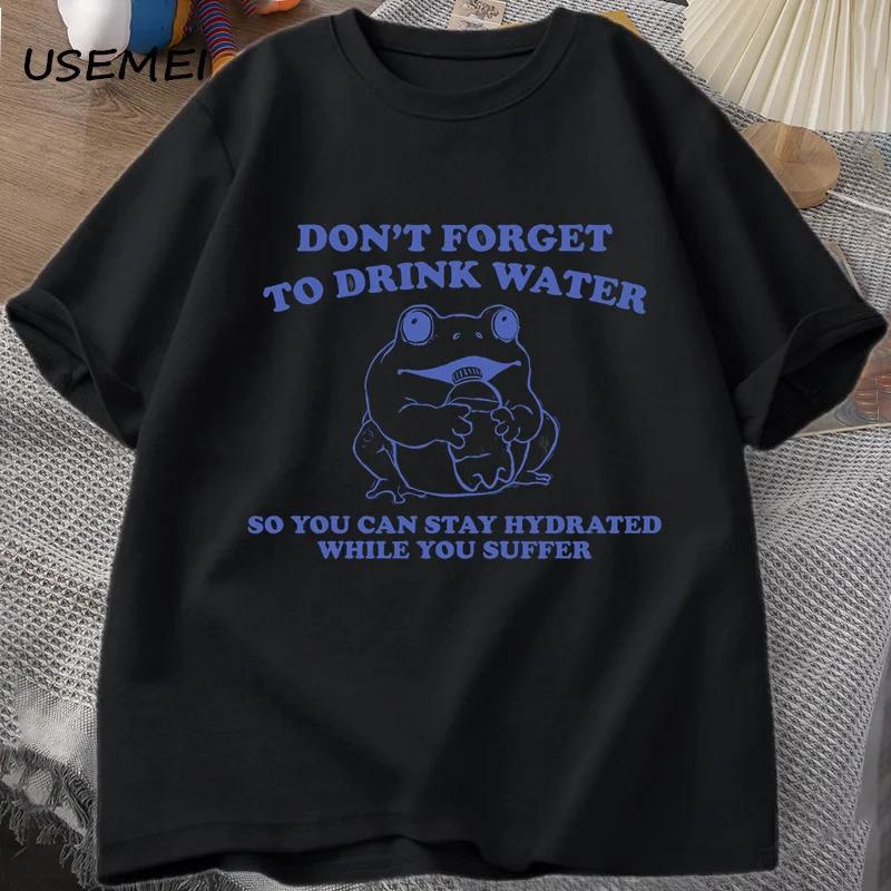 Bleib hydriert während du leidest T-Shirt Vintage-Stil Lustiges Frosch-Grafik-Tee Sommer Kurzarm T-Shirts Übergroße T-Shirts