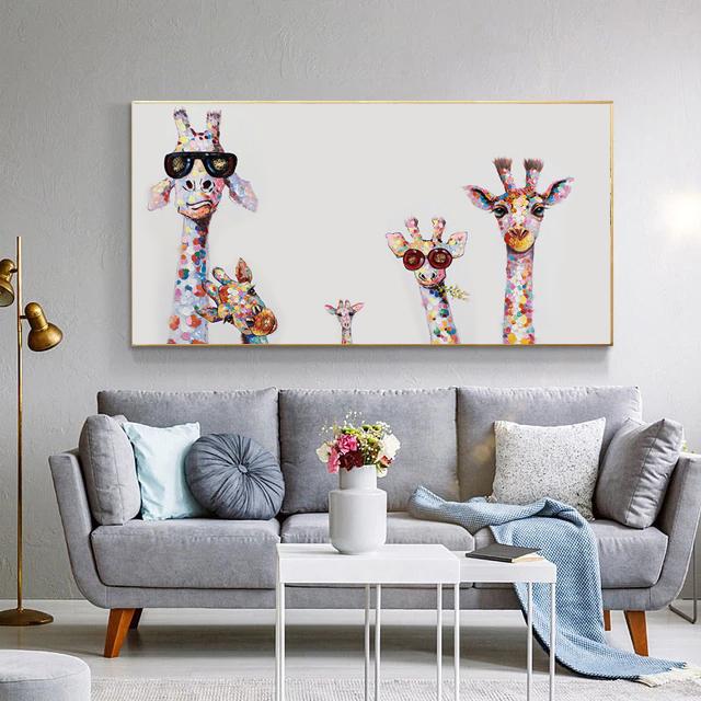 Curious Giraffes Family Animal Canvas Painting Graffiti Art Poster Prints Decor Wall Art Picture Artwork for Kids Room Decor No Frame