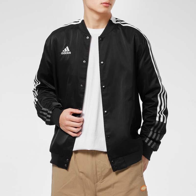 Adidas Klasická pruhovaná větrovka s logem, ležérní baseballová bunda pro muže, svrchní oděv, černá GL6860