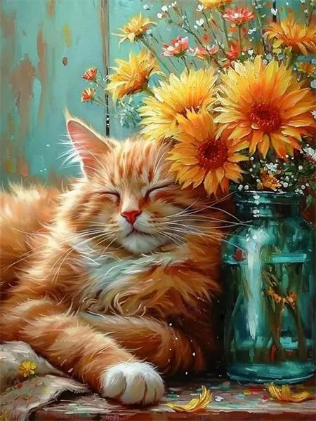 Full Square/Round 5D Diamond Painting Cat Sunflower Home Decor Embroidery Mosaic Animal Wall Art