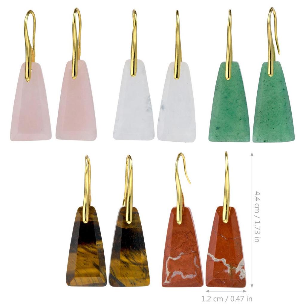 Faceted Trapezoidal Natural Stone Earrings for Women - Luxury Tiger Eye Danglers