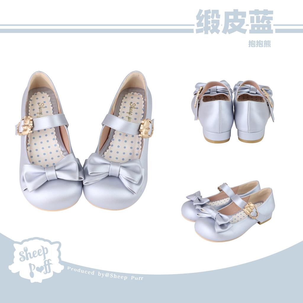 Hug the bear, satin puLolita versatile cute single shoes