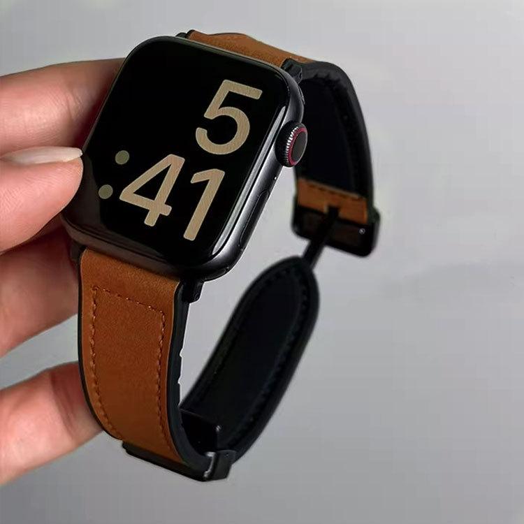 Compatible Crazy Horse Pattern Silicone Magnetic Buckle Strap for Apple Watch Series 11, Huawei Fit34, and Xiaomi Smart Band 89.