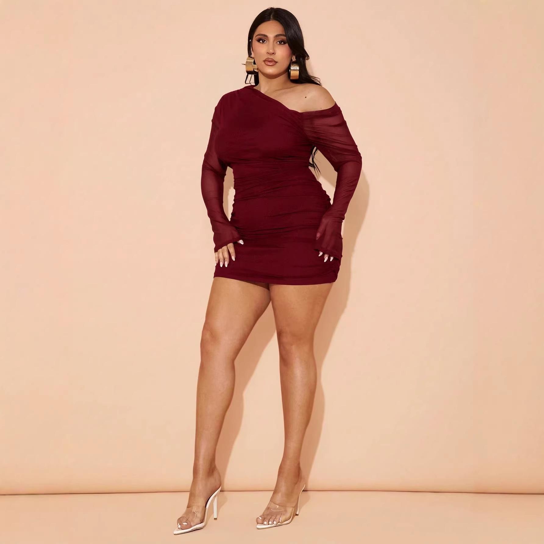 Plus Size Women s Fashion Double Layer Mesh Pleated Nightclub Dress (2026 Collection) 2XL