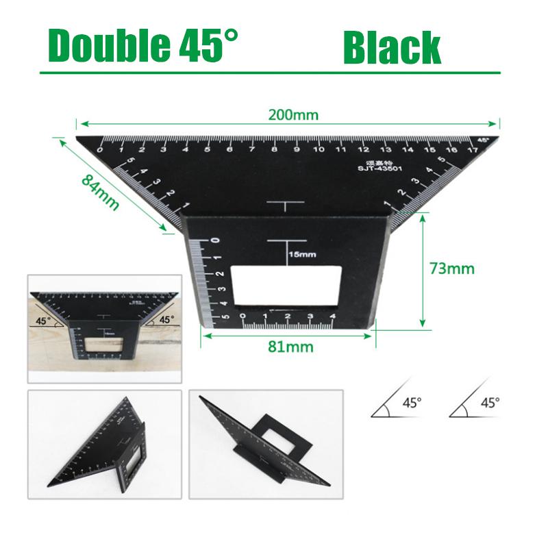 

1 шт. деревянная квадратная многофункциональная линейка из алюминиевого сплава 45 90 градусов/двойная 45 градусов линейка для деревообработки Double 45 Degree чёрный