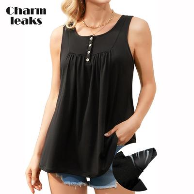 Camisolas holgadas para mujer con sujetadores incorporados, blusas tipo túnica plisadas, blusas casuales sin mangas con dobladillo curvo