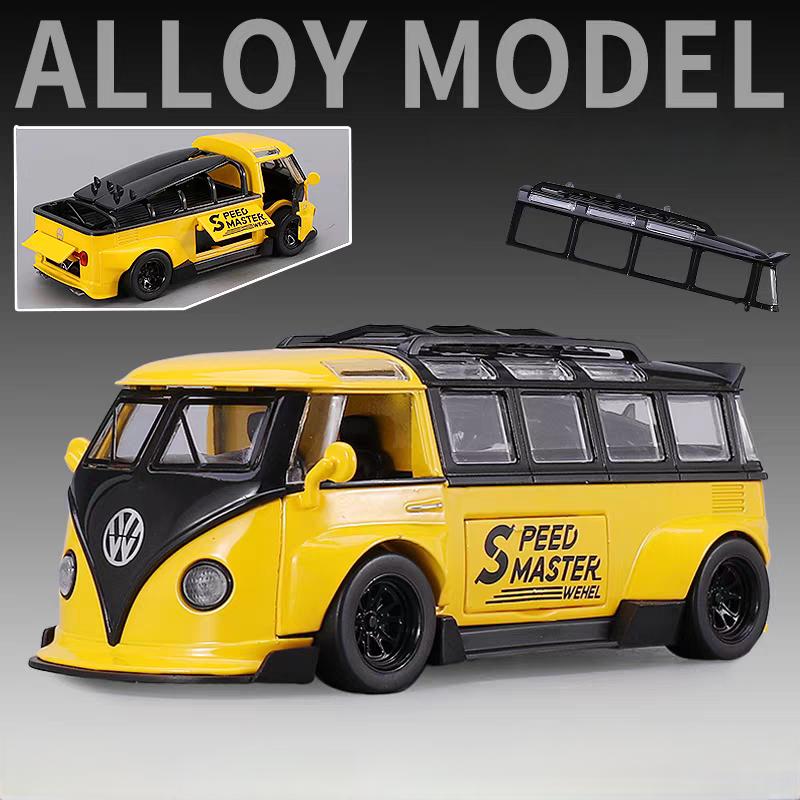 DDM Volkswagen T1 Transporter Bus Modified Simulation Diecast & Toy Vehicles Sounds & Light Pull Back Car 1:32 Alloy Model