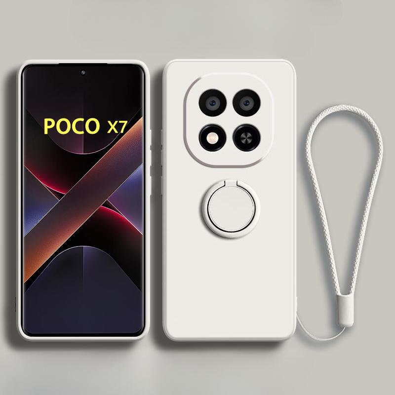 

Жидкий силиконовый чехол-подставка для телефона для Poco X7 X6 X3 Pro NFC 5G Роскошные мягкие магнитные чехлы для Poco M6 M4 X4 Pro Задняя крышка For Poco M6 Pro 4G&Case & Strap белый