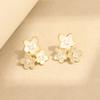 Temperament Niche White Oil-dripping Flower Earrings Exquisite Diamond-set Three Small Flowers High-end Sense Versatile Stud Earrings Silver Needle Wo