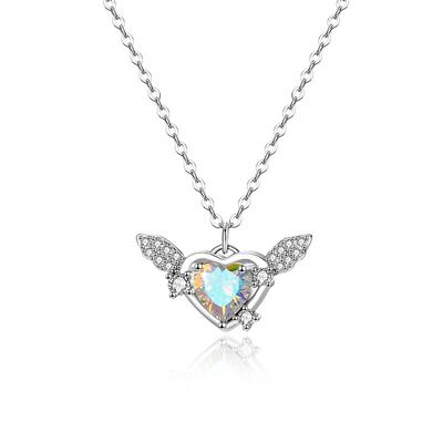 Super Immortal Love Wings Necklace Moonlight Stone Heart Shaped Collar Chain Neckchain for Best Friend