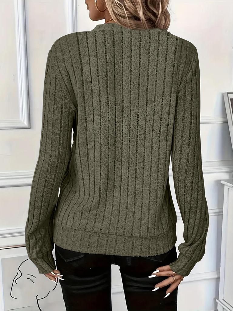 2026 Women's Knit Ribbed Solid Color Zipper Long Sleeve Top for Autumn & Winter
