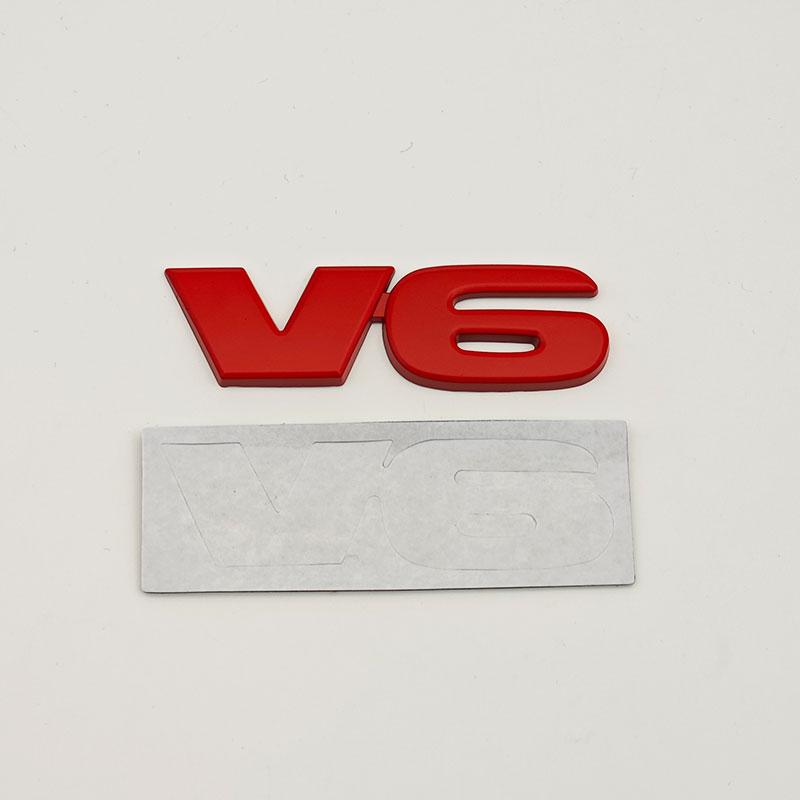 3D Chrome Red Black Metal Alloy Letter V6 Logo Car Rear Trunk Badge Adhesive Emblem Auto Sticker For Toyota Accessories