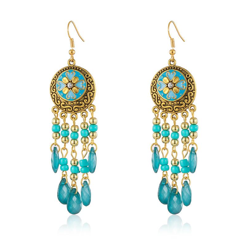 Ethnic Long Acrylic Water Drop Earrings for Women Retro Boho Gold Color Hollow Tassel Earrings Bijoux Femme Accessories