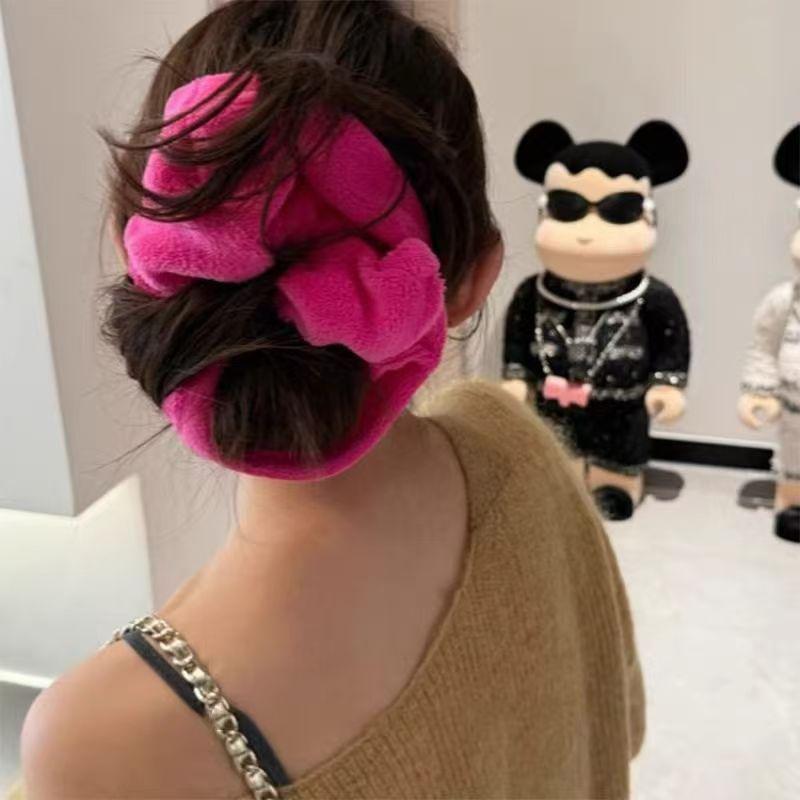 Vintage Solid Color Large Hair Scrunchies For Women Girls  High Absorbency Plush Elastic Hair Rope Sweet Hair Accessories