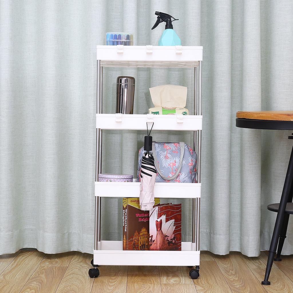 HUANXI 2-Tier Serving Trolleys on Wheels,White Plastic Kitchen Trolleys with Storage for Bathroom Kitchen Storage HUANXI 2-Tier Serving Trolleys on Wheels,White Plastic Kitchen Trolleys with Storage for Bathroom Kitchen Storage