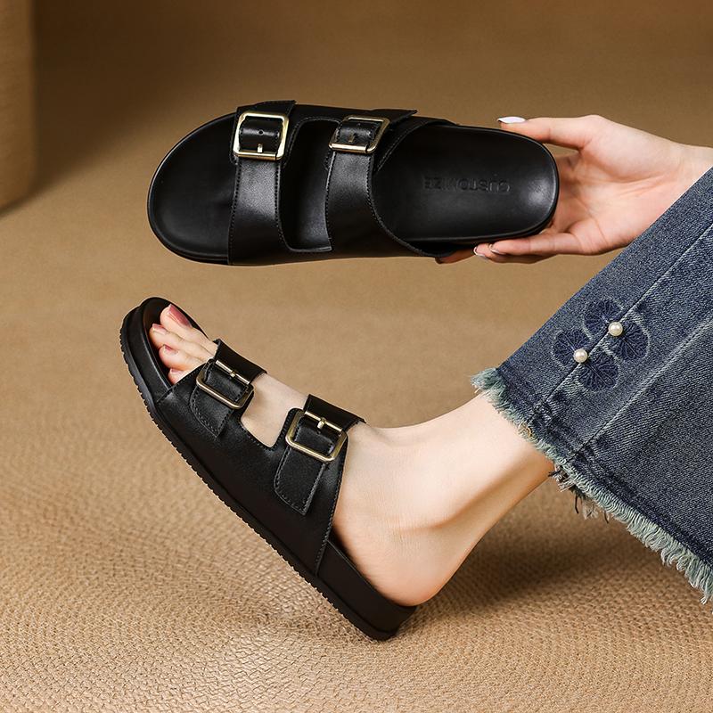Fashion 2025 New Summer Women Sandals Genuine Leather Women Shoes Open Toe Slippers Beach Modern Slippers Flat With