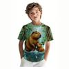 Fashionable Summer Children's T-shirt Parrot Beach Printing Soft Comfortable Breathable Round Neck Short Sleeved T-shirt