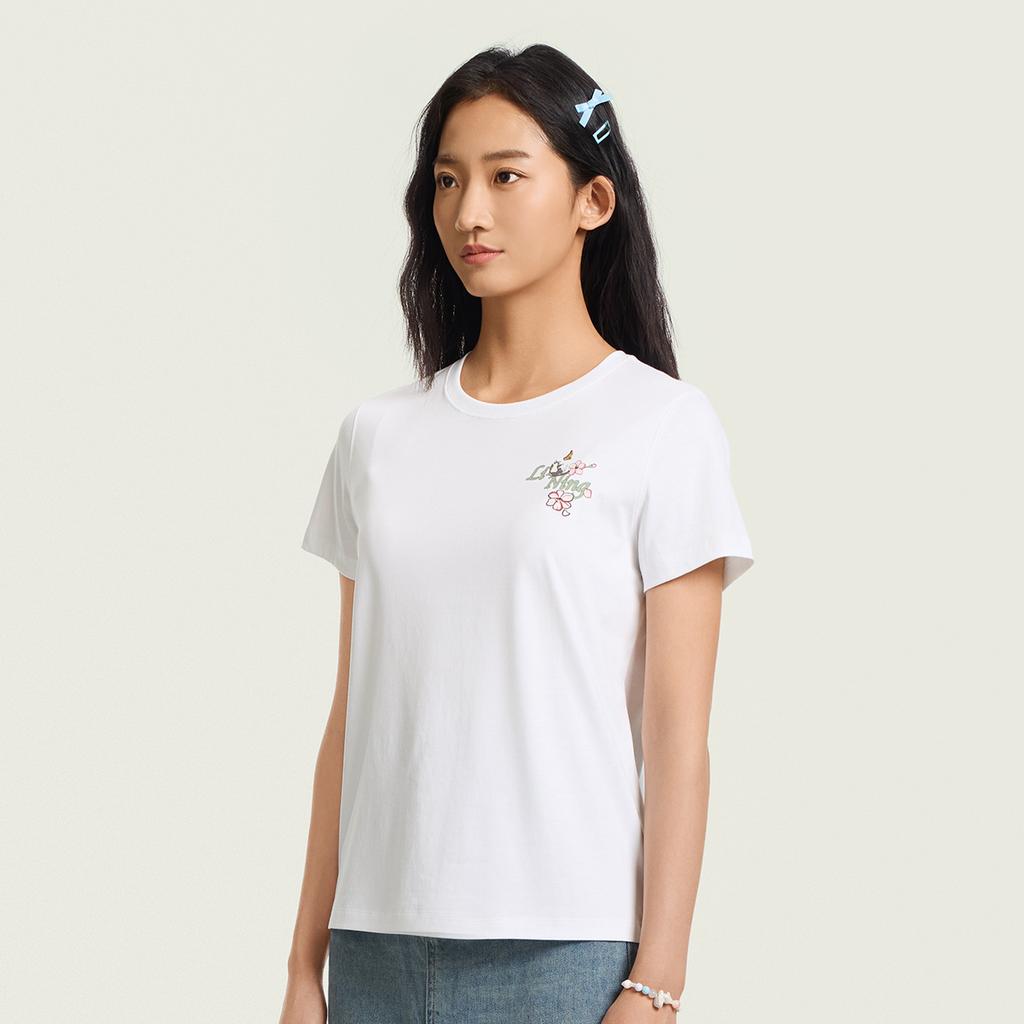 Li-Ning Sport Lifestyle Series Pattern Print Embroidered Round Neck T-Shirt Women tops ATSW310-6
