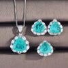 Women Jewelry Set Imitation Paraiba Necklace Light Green Diamond Ring Earrings Triangle Set