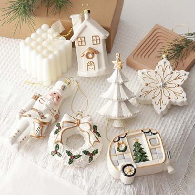 Cafe PVC Christmas Hanging Ornament House Handmade Xmas Pendant Donut Snowflake Christmas Tree Decoration Bar