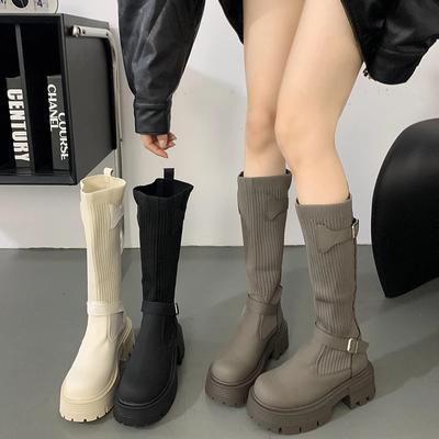 Fashion Street Style Knee-High Women Boots Fashion Platform Square Heels Shoes Female Knight Long Booties Zapatos De Mujer