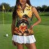 Women's Sleeveless Golf Shirt with Zipper Collar Halloween Print Sports Vest for Casual Wear