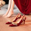 Women's High Heels Rhinestone Pointed Toe Red High Heeled Shoes Wedding Shoes Women's New Banquet High Heels Wedding Bride Shoes