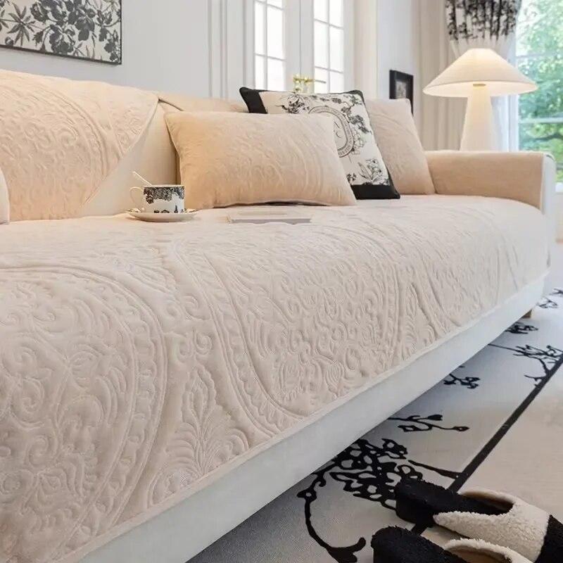 Floral Pattern Velvet Sofa Towel Thicken Plush Couch Cushion Universal Sofa Pad For Living Room L Sectional Sofa Mat Home Decor