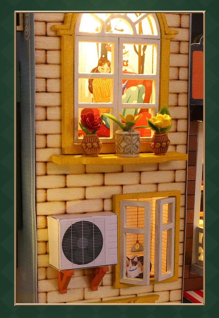 moin moin dollhouse miniature handmade kit set A small world inside a bookshelf book bookend stand bookshelf interior LED light acrylic case included