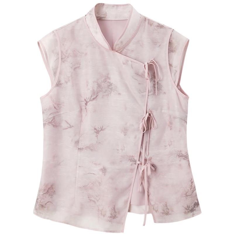 Sancai New Chinese Style Printed Stand Collar Blouse XL