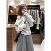 2026 Korean Style Off-Shoulder Knit Sweater for Women - Autumn Winter High-End Solid Color Short Top