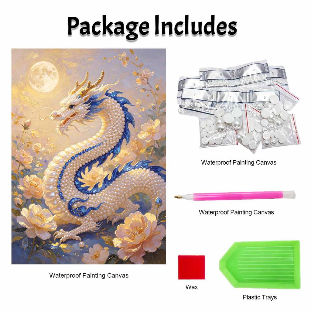 3D Pearl Painting Kit Dragon Design Frameless DIY Bead Art Canvas Leisure Handmade Craft for Bedroom Wall Decor