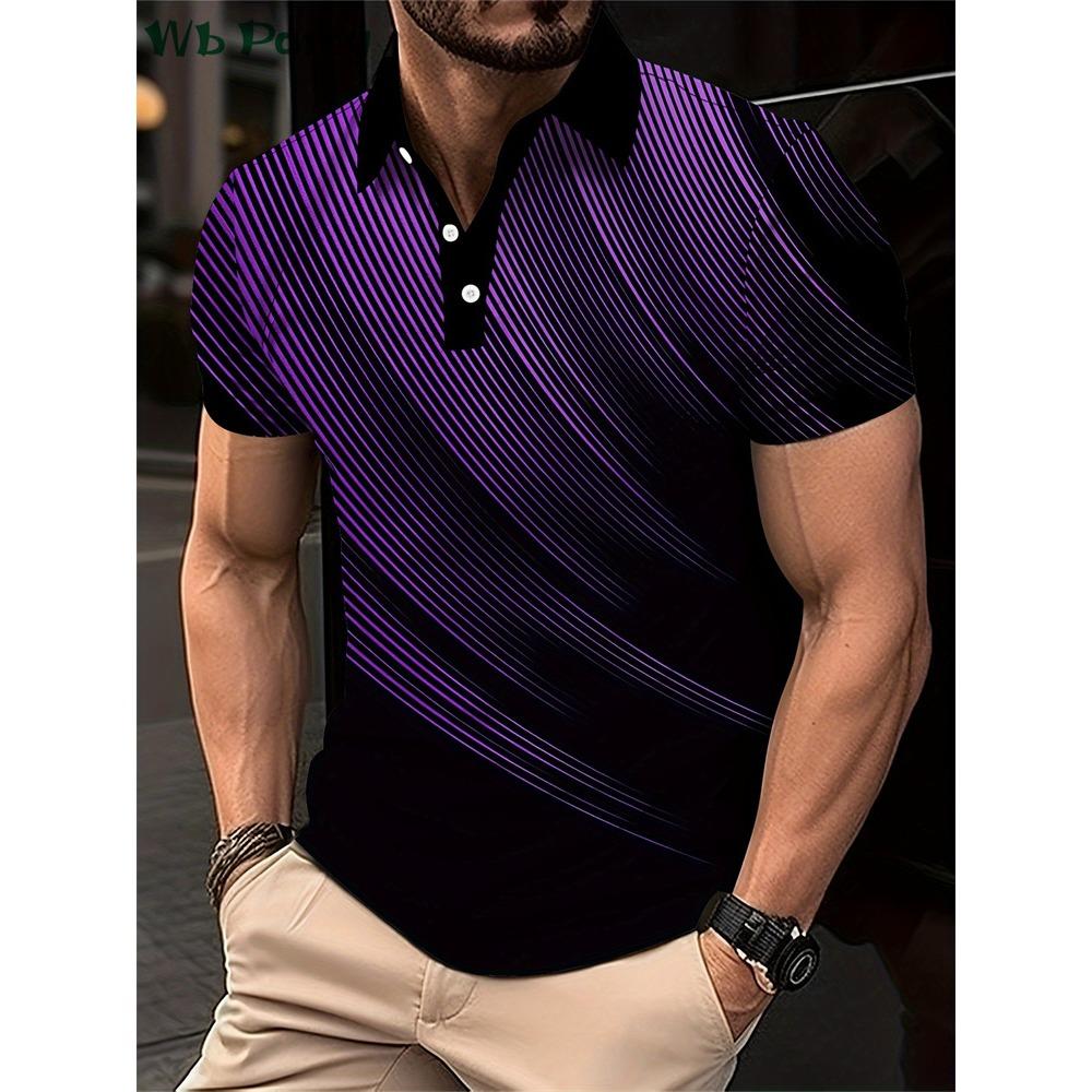 Stripe printed men's shirt fashion T-shirt
