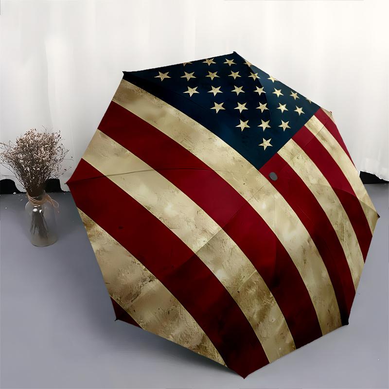 Flag,Stars Automatic Folding Umbrella 8 Ribs Lightweight Design, Durable Iron Frame, Compact and Portable, Ideal Birthday or Christmas Gif