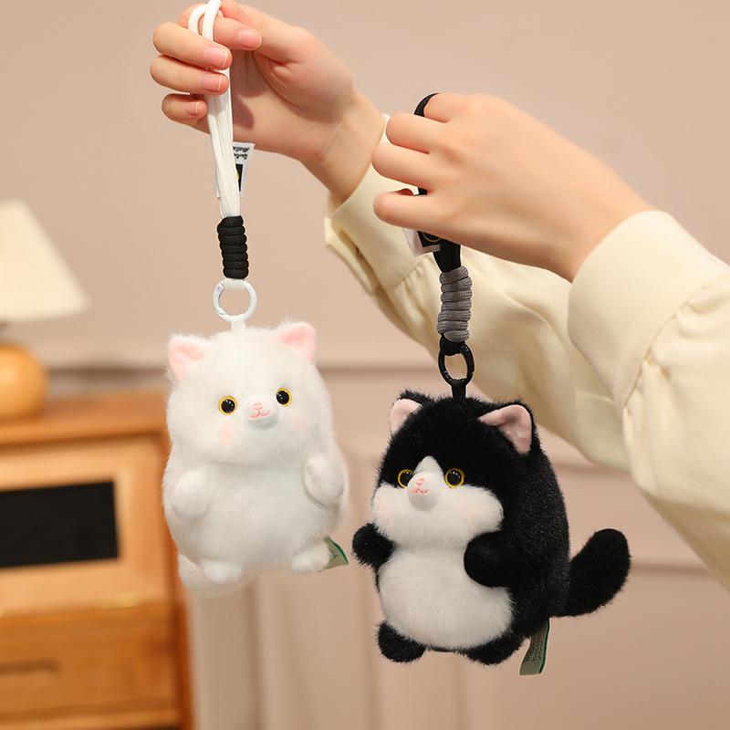 12Cm Chubby Round Cute Plush Cat Keychain Soft Squeezable Stress Relieving Stuffed Toy Kawaii Kitten Calico Cats Doll