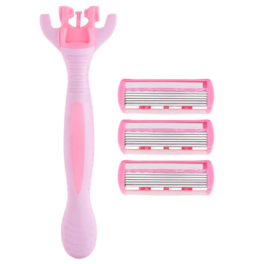 6-Layer Stainless Steel Blades Ladies Razor with Non-Slip Handle