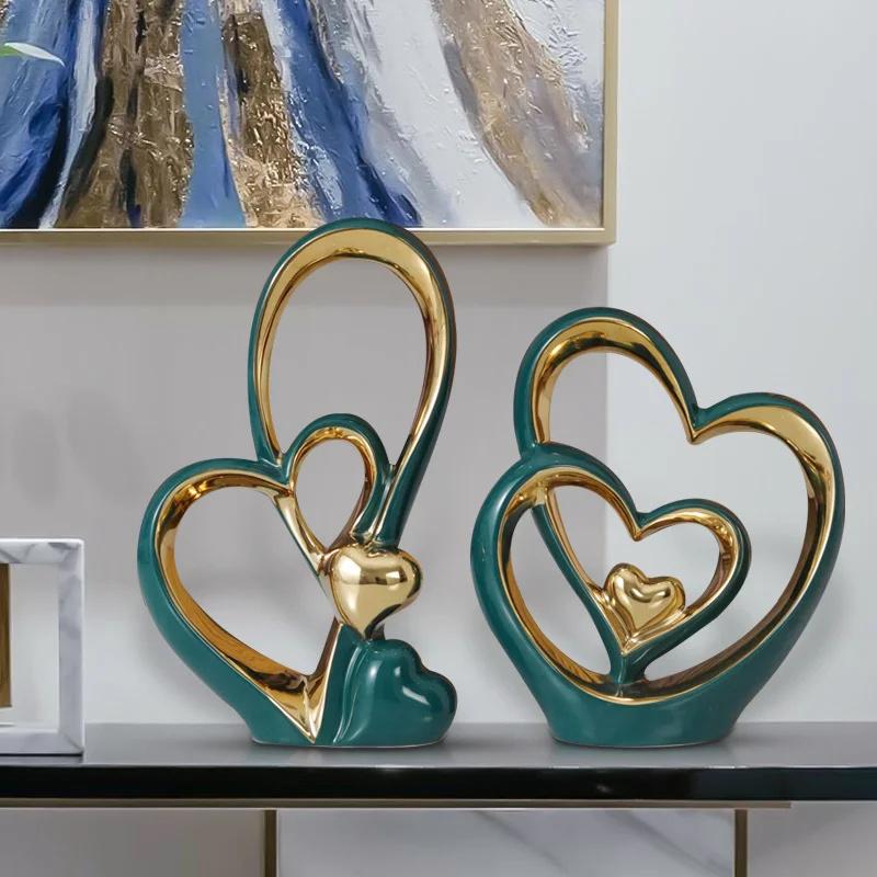 Sculpture décorative d'ambiance romantique nordique en céramique, connexion amoureuse, lumière, luxe, combinaison, décoration pour la maison, la Saint-Valentin